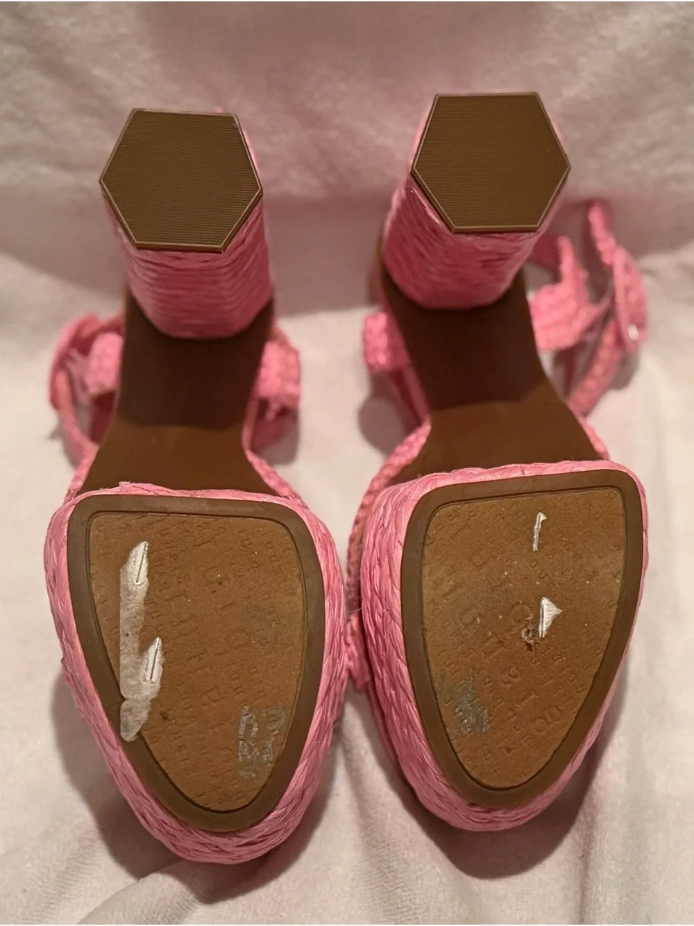 Woven Pink Platform Sandals with Ankle Strap